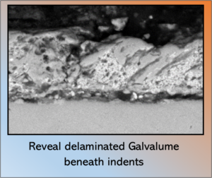 Reveal delaminated Galvalume beneath indents